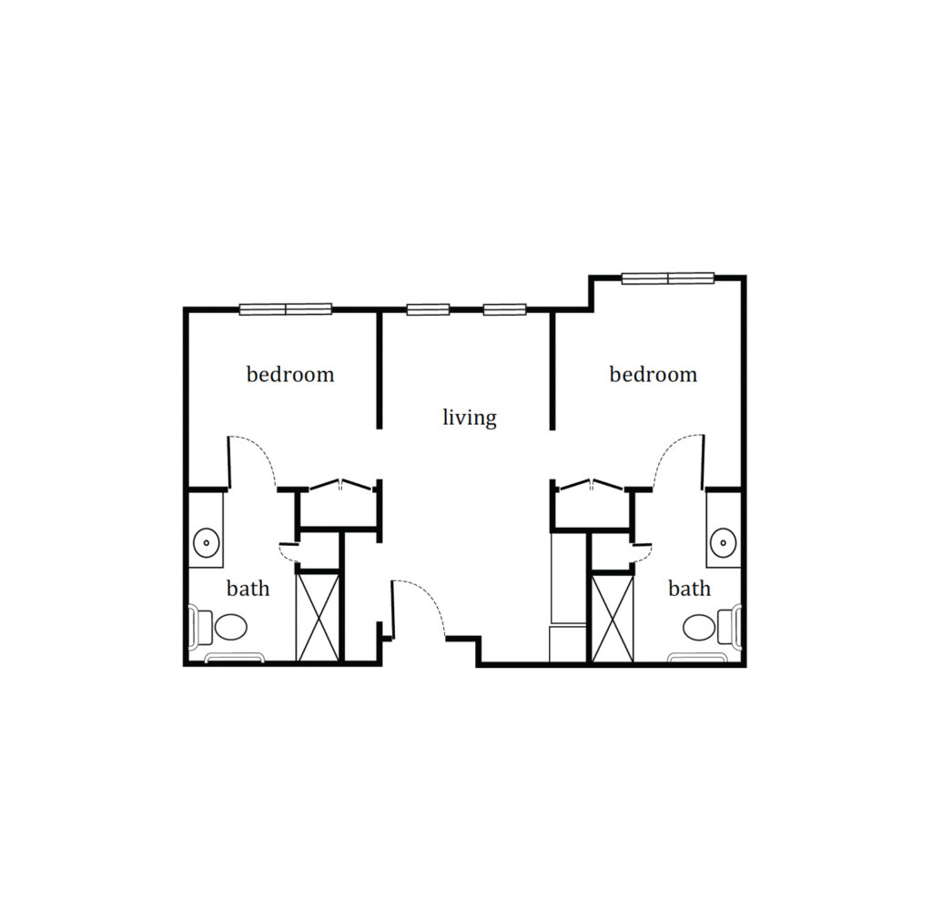 Assisted Living The Boca – Two Bedroom floor plan image.