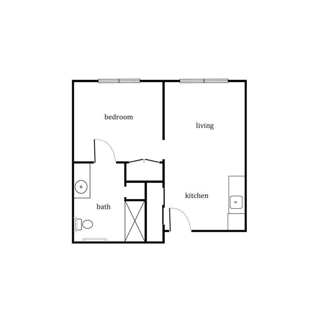 Assisted Living The Sandpiper – One Bedroom floor plan image.